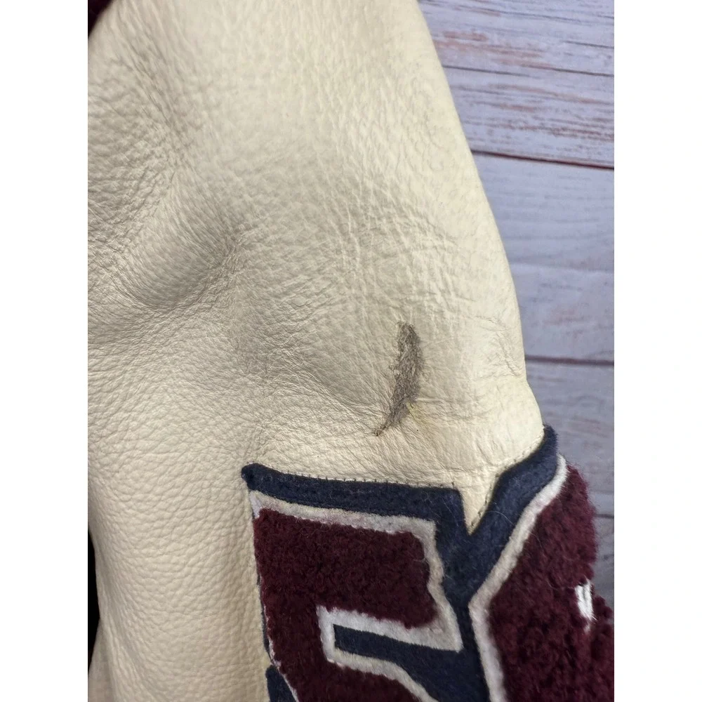 True Religion Richie Varsity Jacket Burgundy Leather Wool Letterman Mens XS